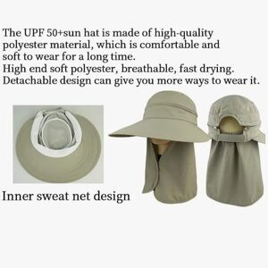 UPF50+ Wide brim ponytail hole Women sun protection removable visor w/ Neck Flap